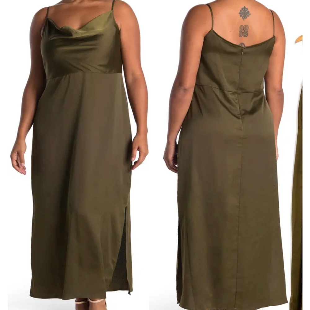 Taylor Dresses NAVY Cowl Neck Satin Dress
